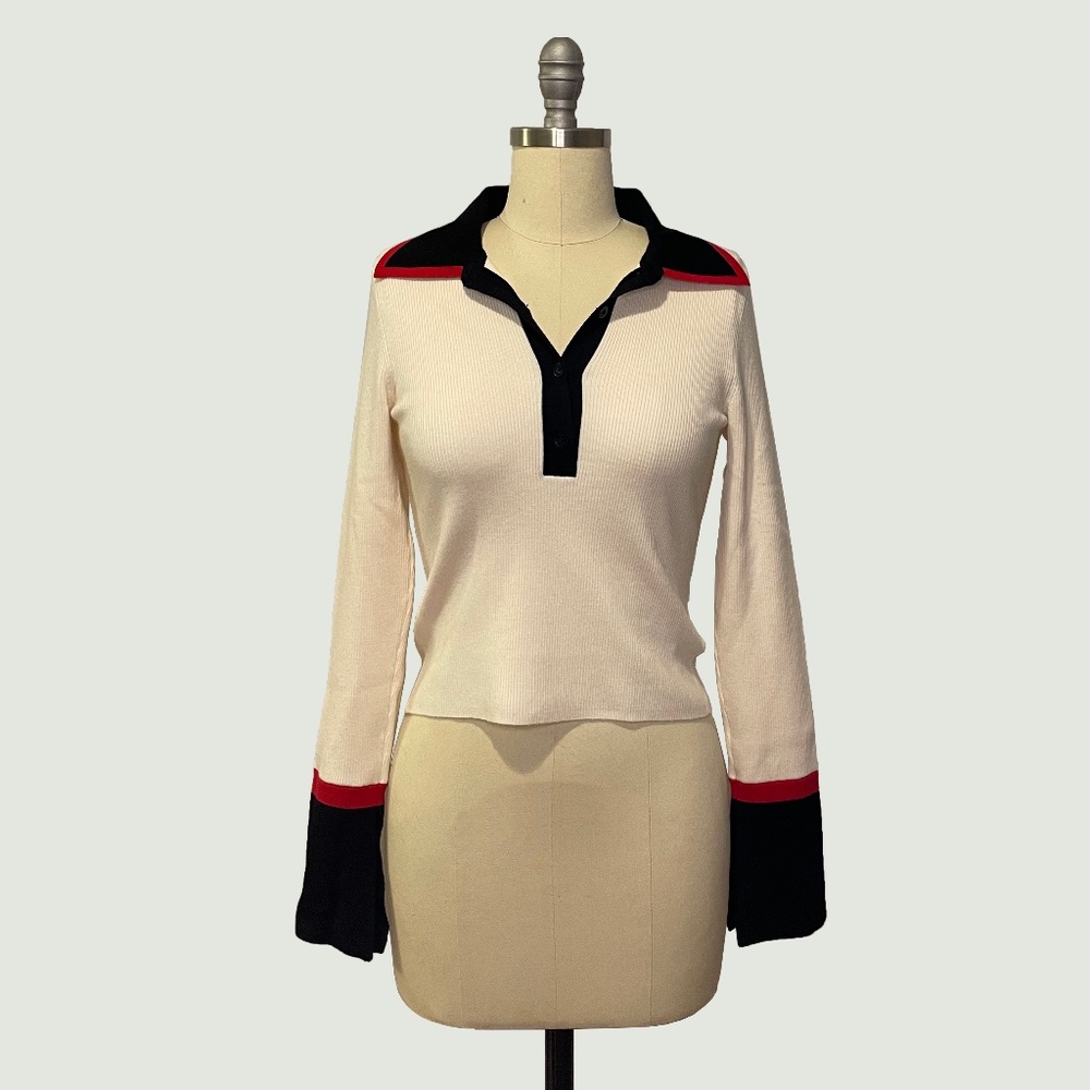 Alice + Olivia - Pia Ribbed Knit Polo Sweater - NWT